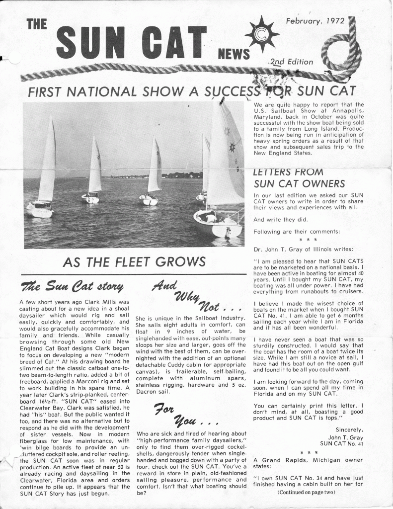 1972 Sun Cat News Letter Pg 1